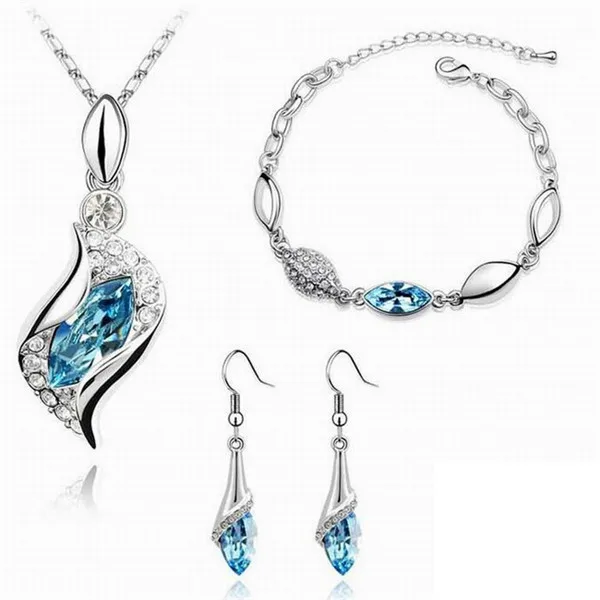 Silver Sky Blue MISANANRYNE высокое качество элегантный роскошный дизайн Новая мода разноцветные Австрийские кристаллы падение ювелирные изделия, Золотая цепь наборы для женщин подарок - Окраска металла: Silver Sky Blue