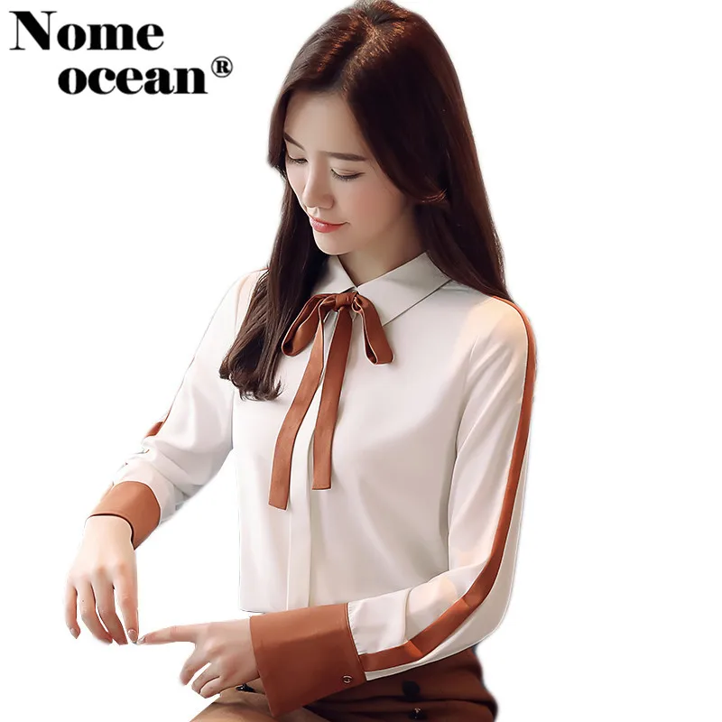 Шифоновые блузки с воротником и бантом из ленты офисные женские рубашки длинными