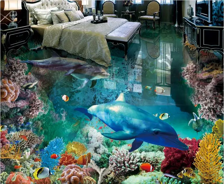 

Custom 3d floor Wallpaper Underwater world Bathroom Floor Mural Paintings 3D PVC Self-adhesive 3d flooring Wallpaper Waterproof