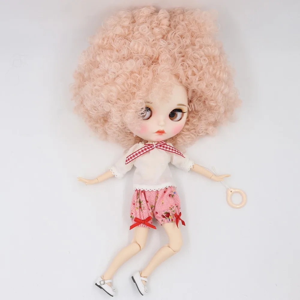 Ледяная фабрика blyth кукла 1/6 bjd белая кожа сустава тела бледно-розовый афро волосы, матовый лицо резные губы 30 см BL2352
