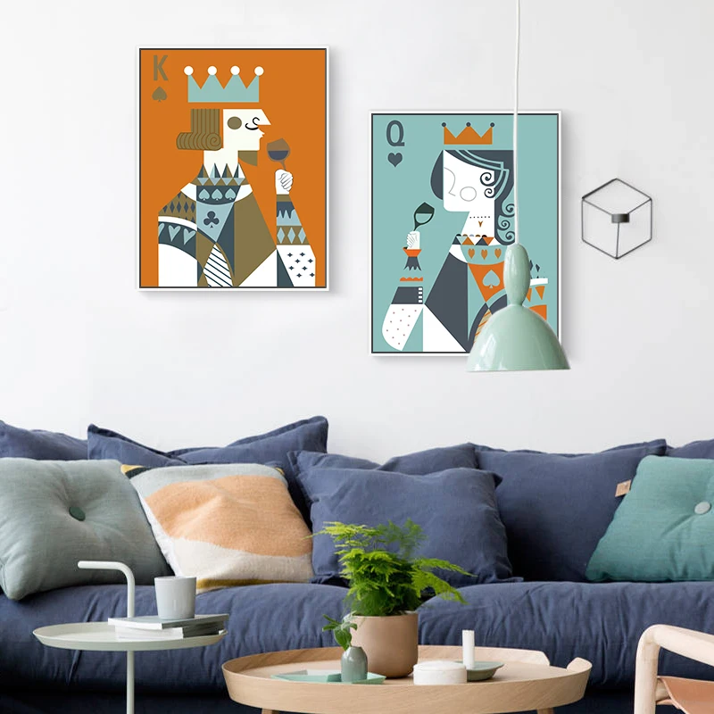 Абстрактный современный покер король королева пара любовь плакат печать A4