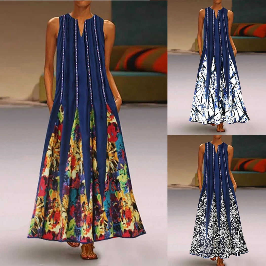 Женское длинное винтажное платье без рукавов льняное пляжное с кисточками