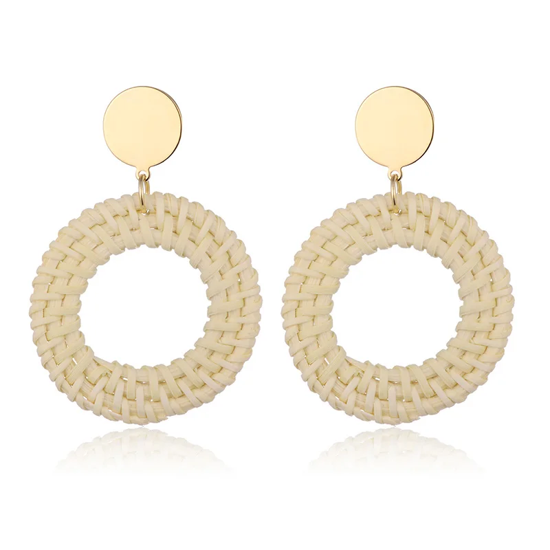 

Round Disk Drop Earrings for Women Simple Designer Weaved Circle Earring Tassel Summer Jewelry Party Brincos