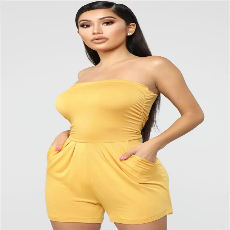 

Hot Women Overall Beach Short Playsuit Strapless Tube Top Jumpsuit Shorts Romper Solid Clubwear Party Outfits 4 Colors