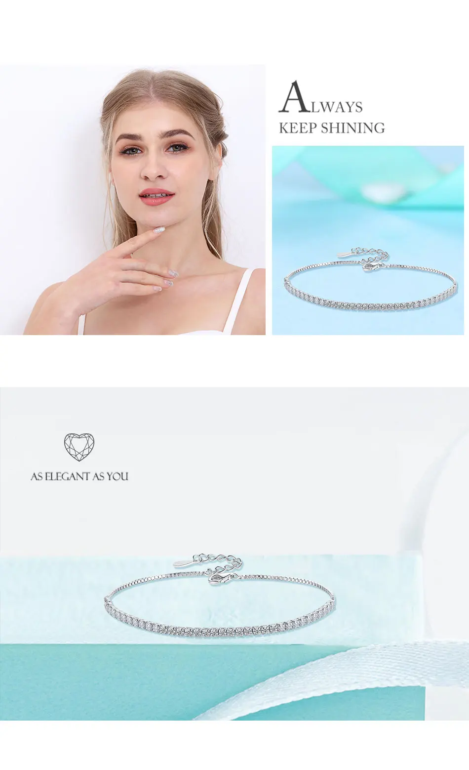 ELESHE Authentic Real 925 Sterling Silver Bracelet for Women Cubic Zirocnia Crystal Tennis Charm Bracelet Wedding Jewelry Gift