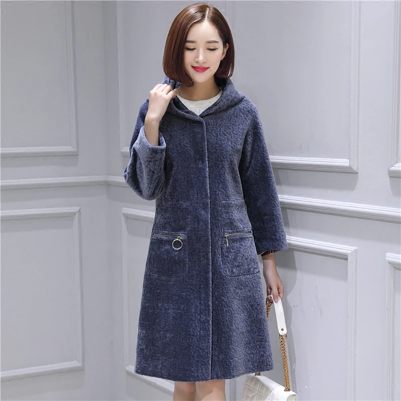 Настоящее пальто с мехом 2017 г. женские зимние толстые теплые стрижки овец меховая