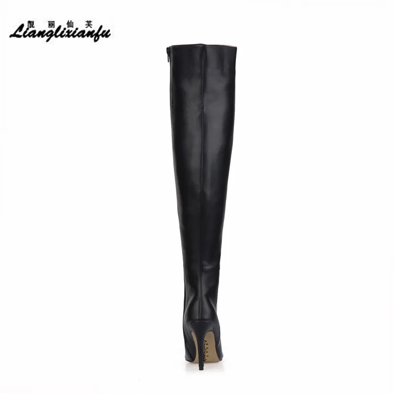 

LLXF Autumn/Winter woman shoes Pointed Toe Over-the-Knee Boots 10cm Thin High Heels zapatos mujer Side Zipper pumps Stiletto