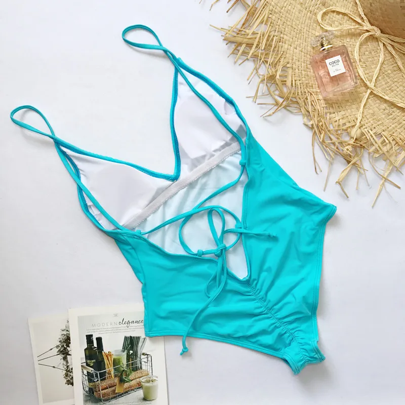 Sexy One Piece Swimsuit May Women Fused Swimwear Women One Piece Solid Black Thong Backless Monokini Bathing Suit Women