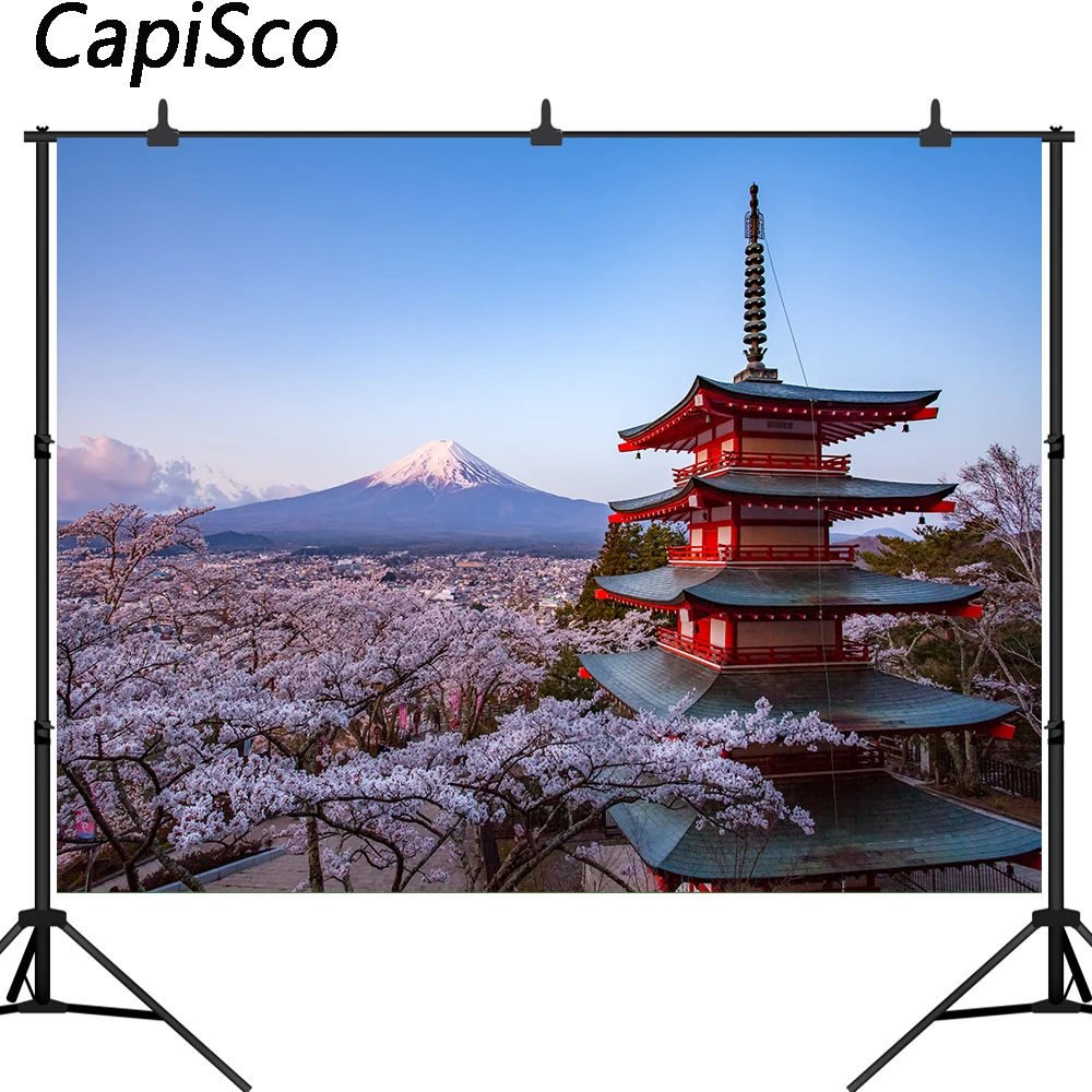 Виниловый фон для фотосъемки с креплением Fuji Architecture sakura snow mountain в японском стиле
