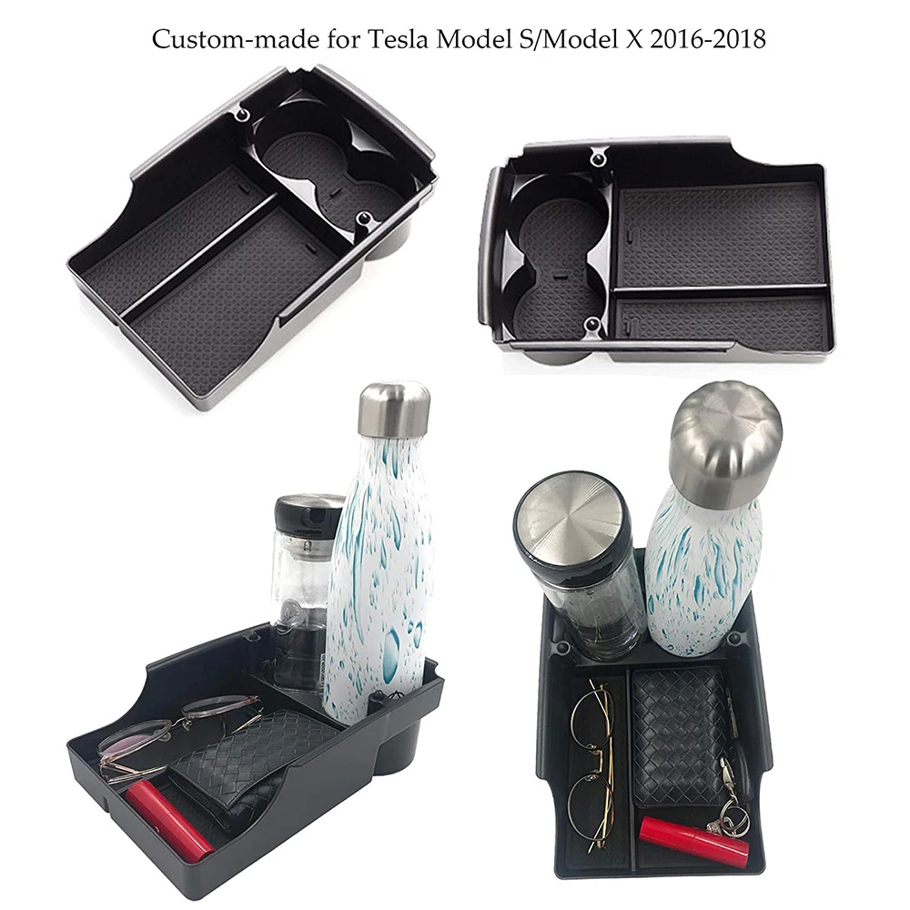 Для Tesla модель S/X центр Организатор лоток консоли подлокотник коробка для хранения и подстаканники \ \ пластины контейнер для принадлежностей