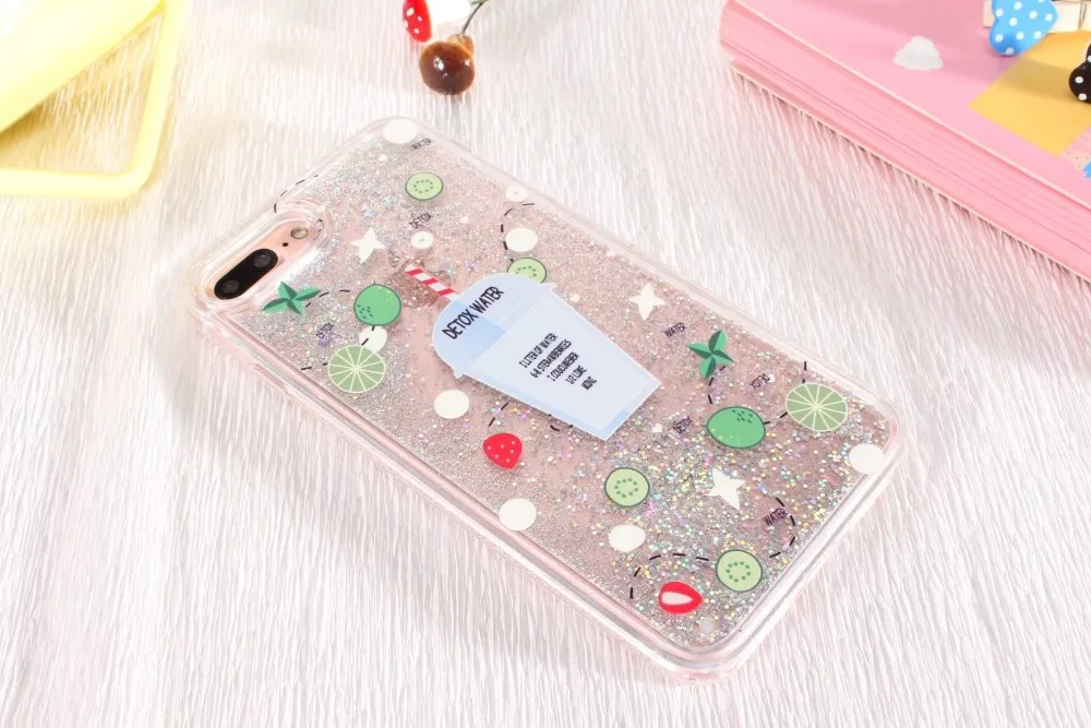 Super Cute Strawberry Kiwifruit Watermelon Detox Water Quicksand Shimmering Powder Plastic Case Cover For Iphone66S 7 7S 6P 7P |