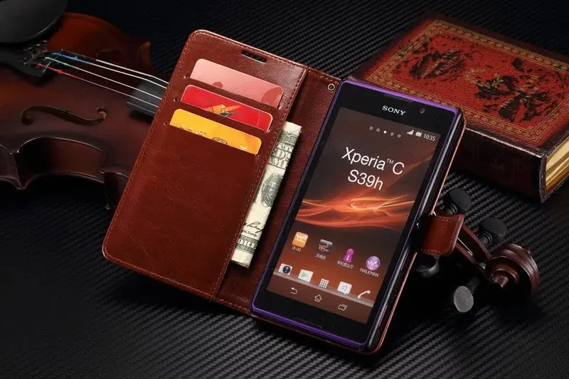 Ультратонкий кожаный чехол-книжка для телефона Sony Xperia C C2305 | Мобильные телефоны и