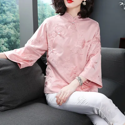 Китайские традиционные куртки рубашки вышивка Cheongsam стиль Топ - Цвет: C