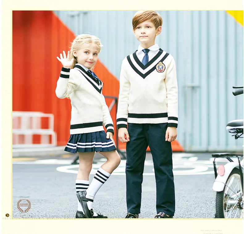 Детская школьная одежда с длинными рукавами Школьная форма для детей начальной школы одежда в английском стиле трикотажная униформа для детского сада D-0622