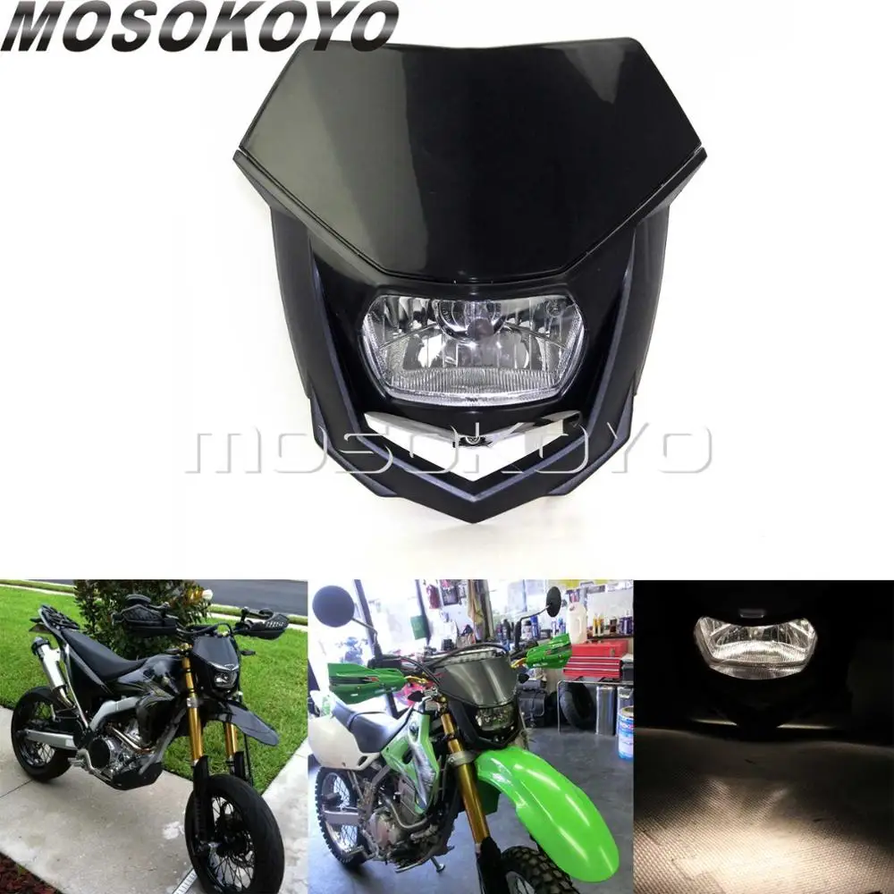 

Black Dirt Bike Motocross Headlight H4 Head Light for Kawasaki KLX450R Yamaha WR450 WR250 TTR SX EXC Off-Road Universal