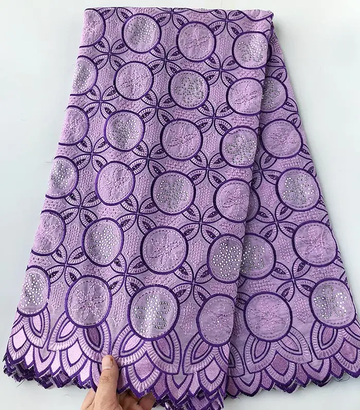 Lilac 5 ярдов модная африканская швейцарская вуаль кружевная ткань мягкая нигерийская Гана традиционная одежда с камнями высокое качество горячая распродажа - Цвет: Lilac