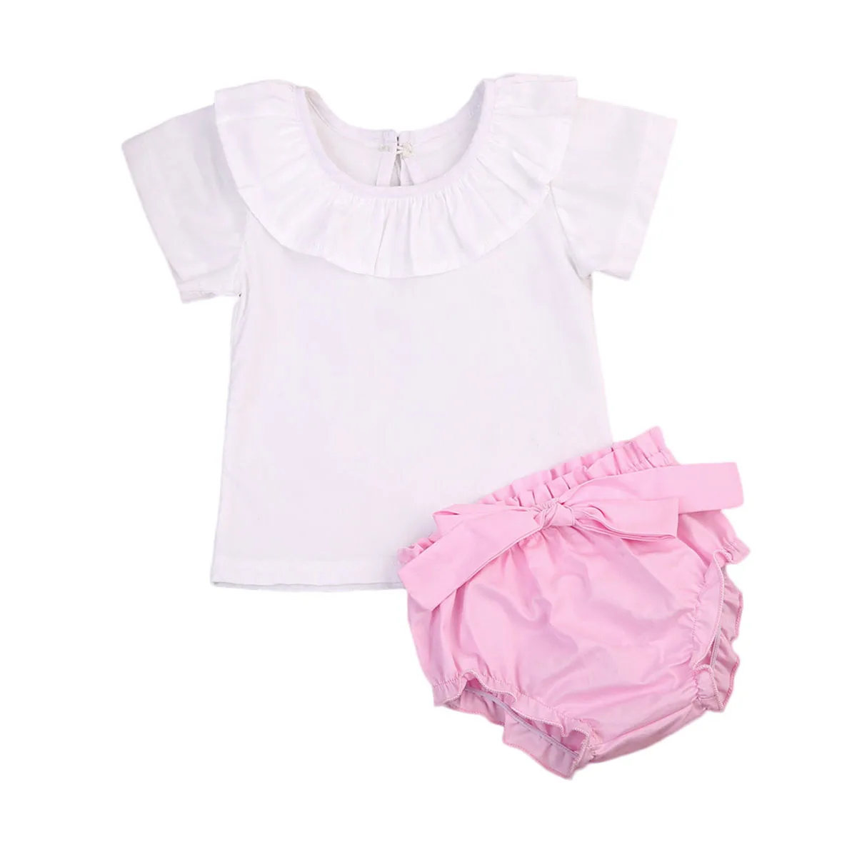 

Pudcoco/милый комплект одежды с оборками для малышей, белая футболка для новорожденных девочек топы, розовые шорты комплект одежды из 2 предмет...