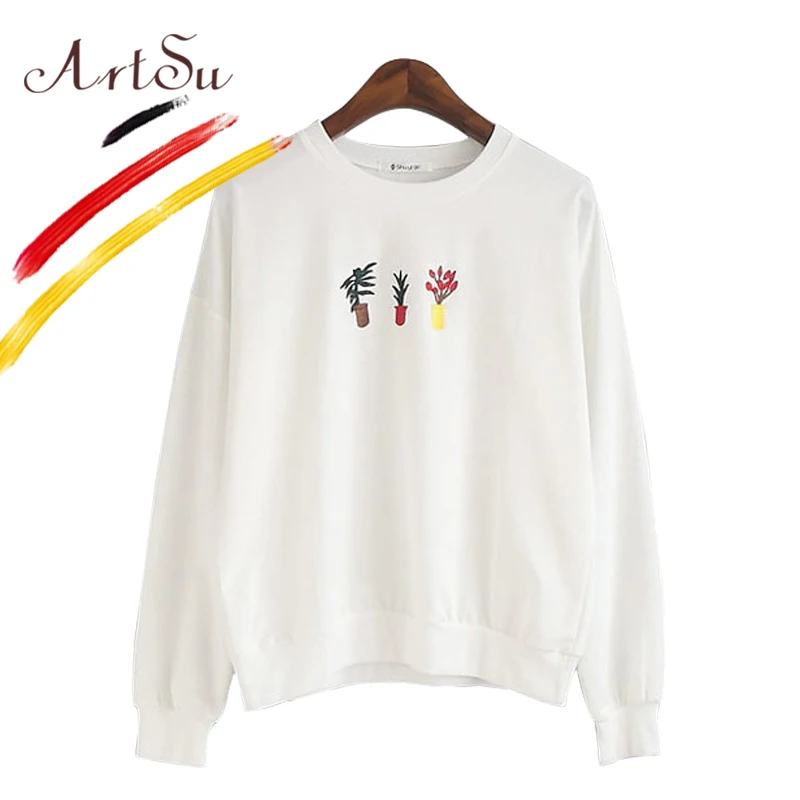 Арцу корейский хлопок с длинным рукавом Женский пуловер спортивный костюм милый