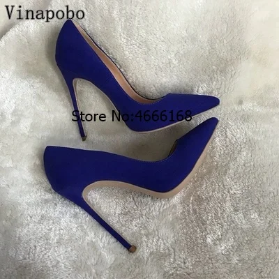 10cm heel Реальные фотографии, замшевые туфли с острым носком на шпильках под платье синие туфли-лодочки туфли без застежки на высоком каблуке 12, 10, 8 см, вечерние, свадебные туфли - Цвет: 10cm heel