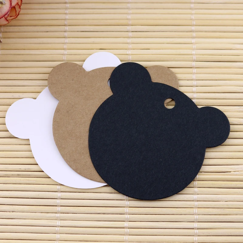 

Wholesale 500pcs Thick Kraft Card Cute Bear Design Jewelry Hand Tags Brown/White/Black Earring/Clothes Tasg 6x5.3cm