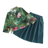 dfxd chinese stye hanfu tangzhuang children girls clothing sets autumn cotton long sleeve print toplong skirt 2pc 2 7years