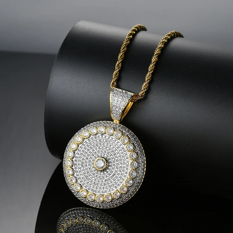 

Men Women Hip Hop Jewelry Bling Rhinestone Crystal Sun Flower Copper Pendant Necklaces Twist Chain Accessories