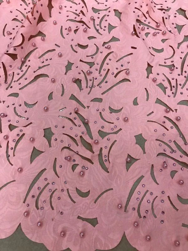 

New fashion french laser cut lace fabric for women nice dress most popular nigerian beaded lace fabric ML5969