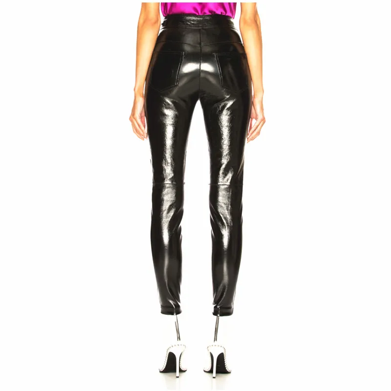 Fashion Brand longer glossy Patent pu leather pants 2020 autumn Female package hip Quality Slim Pencil Pants wj2863 dropship