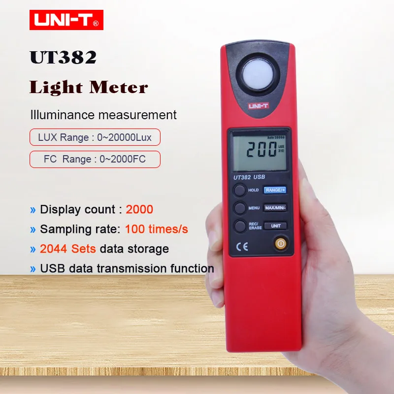 UNI-T UT382 Light Meter  Auto range Digital Light Meter 20-20000 Lux Luxmeter Data hold Digital Illuminometer USB interface