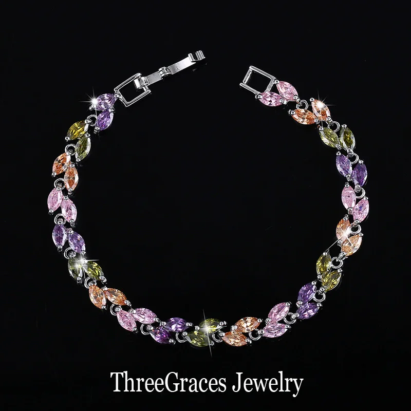 multi color ThreeGraces CZ Ювелирные изделия роскошный свадебный браслет прозрачный белый кубический циркон камень женские браслеты для свадьбы BR024 - Окраска металла: multi color