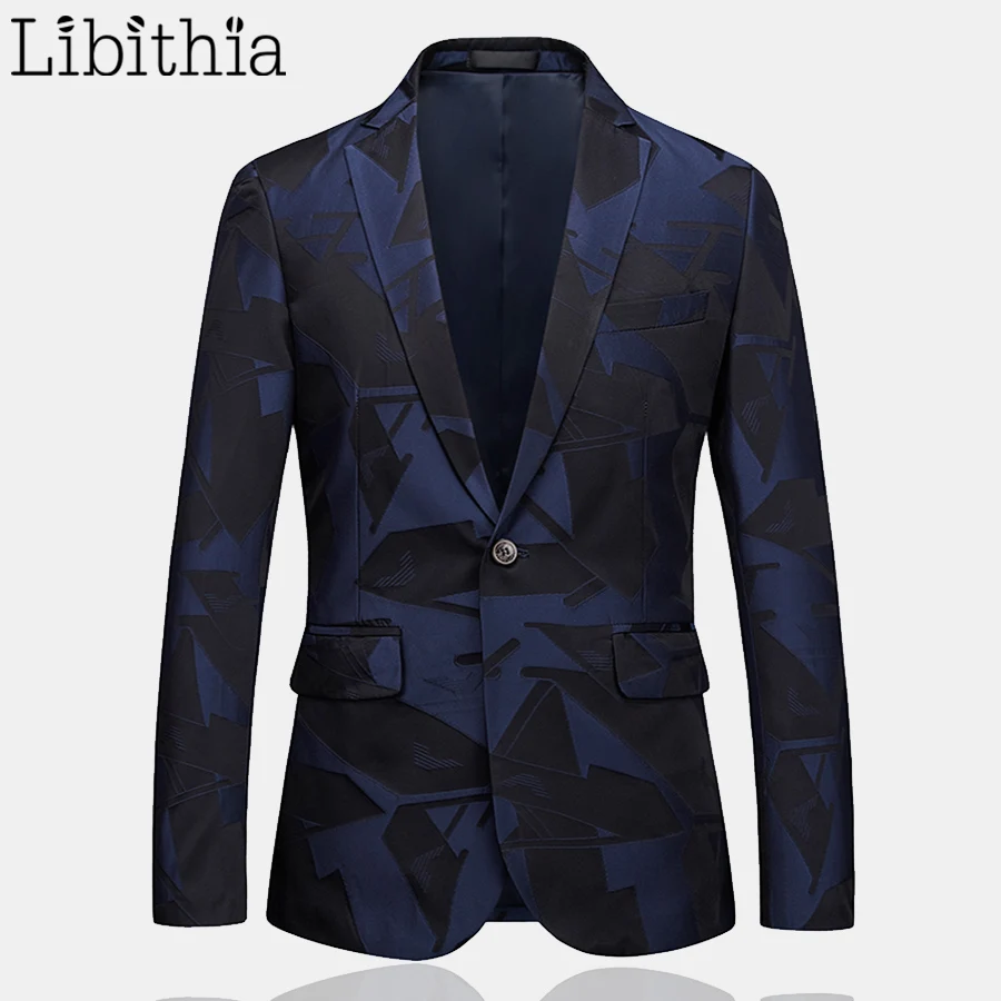 

Men Casual One Button Blazers Cotton Print Luxury Designer Men Tuxedo Dress Wedding Suit Plus Size M-6XL Clothes Male Blue T201