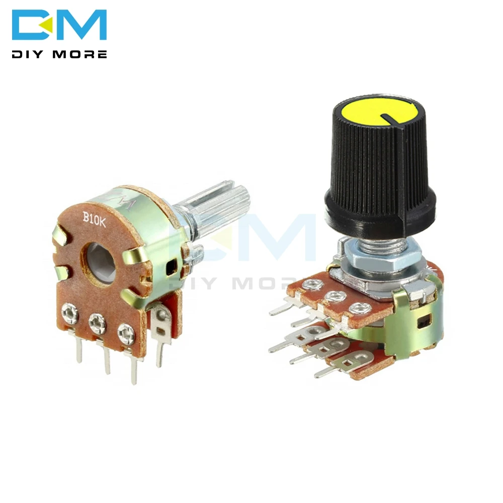 

5PCS B1K B2K B5K B10K B20K B50K B100K B250K B500K 1M Potentiometer Resistor Linear Taper Rotary Caps Yellow Knob Ohm Electronic