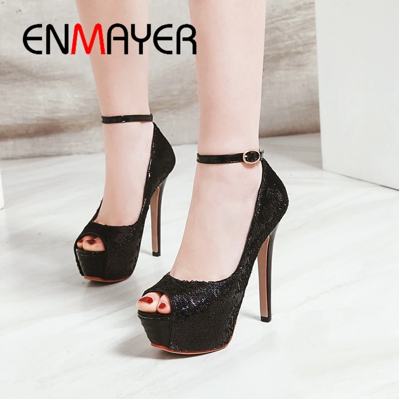 

ENMAYER 2019 New Fashion Women Super High Platform Sandals Solid Sexy 3 Colors Gladiator Party Shoes Woman Size 34-43 LY1724