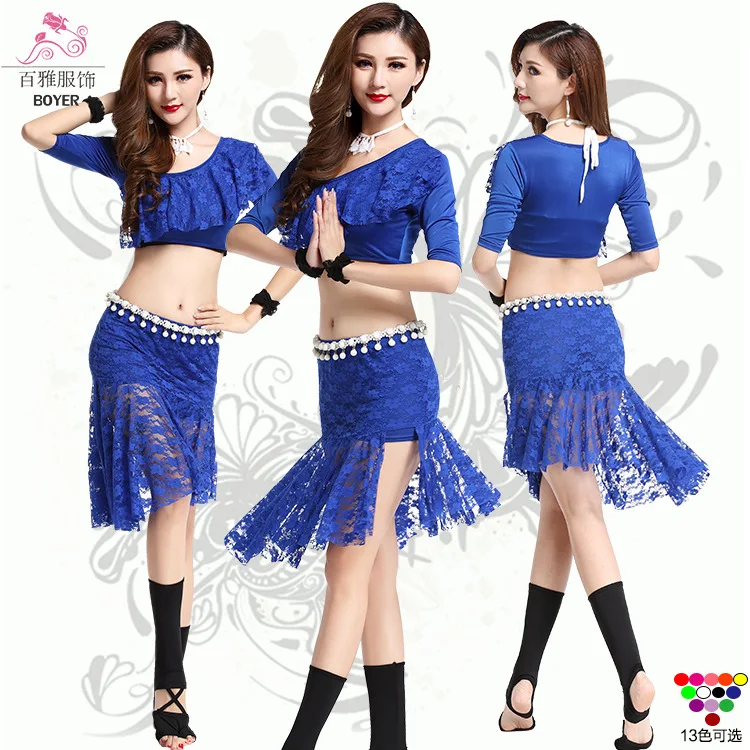 Костюм для практики танца живота костюм с кружевной юбкой коротким рукавом