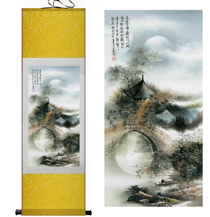Живописный пейзаж шелк прокрутки искусство paintingPrinted|painting fireplaces|painting waterpainting by number