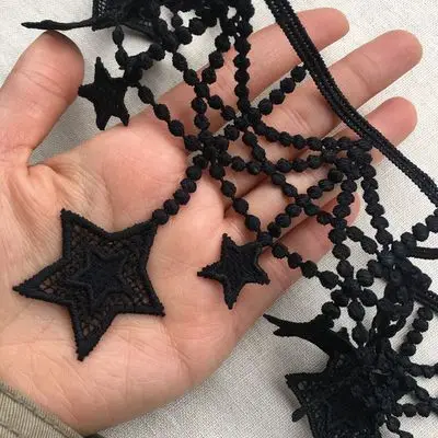Black Звездные водорастворимые кружевные планки вышитые кружевные ленты кружевные аппликации с кисточками кружевные украшения для швейных аксессуаров RS2007 - Цвет: Black