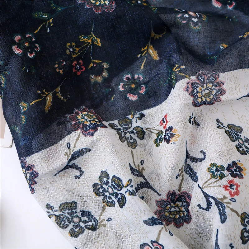 

VISROVER Fashion Summer Flower Printing Hijab Scarf Women Scarf Luxury Brand Shawls Foulard Beach Scarf Tassel Cover-ups Wraps