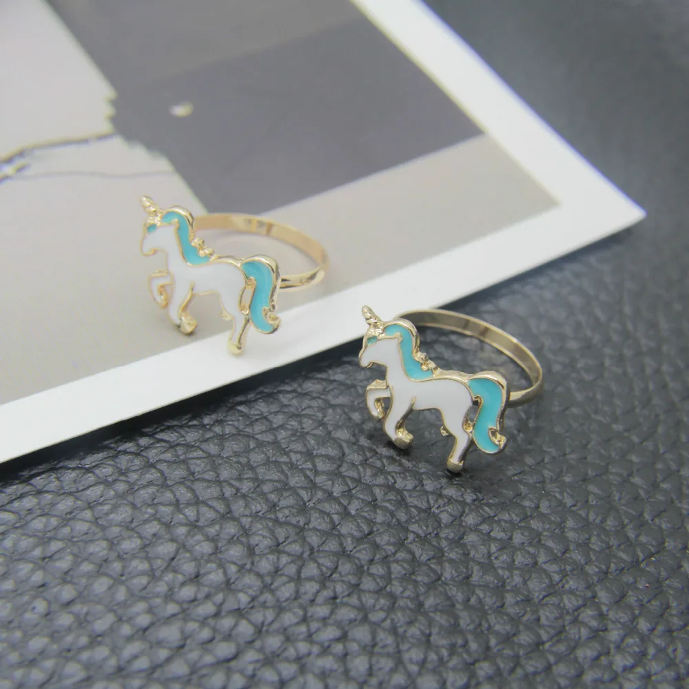 1 шт. корейский милый маленький мультфильм сине белые Цвет кольцо Единорог