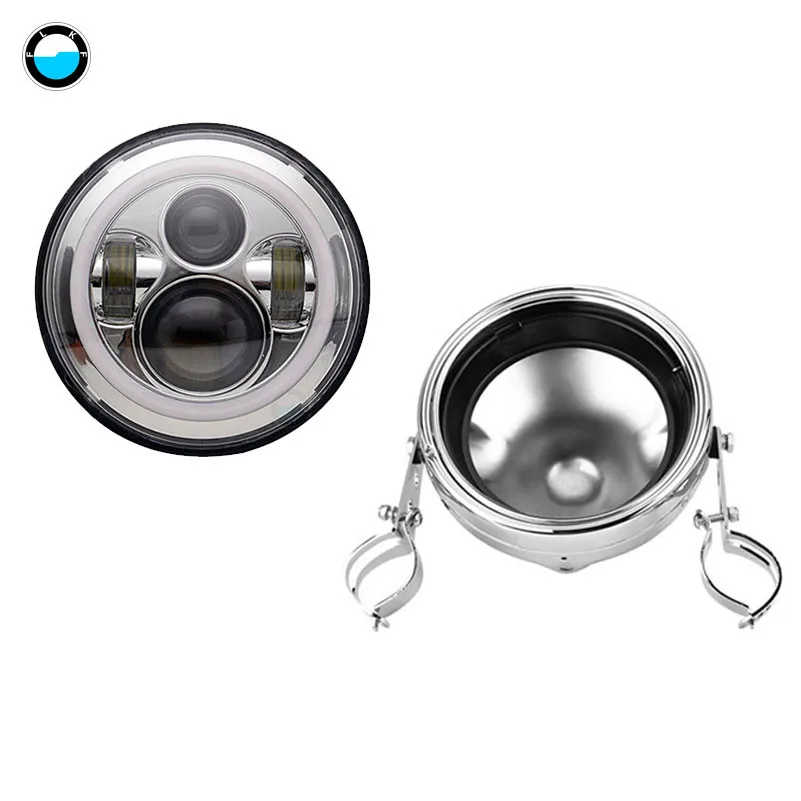 chrome set Аксессуары для мотоцикла, мотоцикл 7 дюймовый светодиодный фар with" СВЕТОДИОДНЫЙ Ведро фары Корпус для мотоцикла - Цвет: chrome set