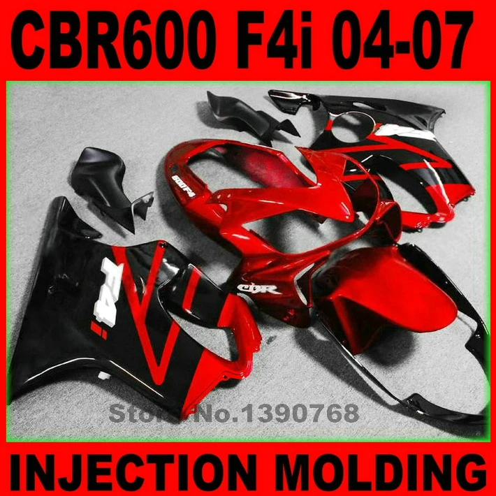 Литые под давлением Пластиковые обтекатели для HONDA CBR 600 F4i 04 05 06 07 Черный Красный