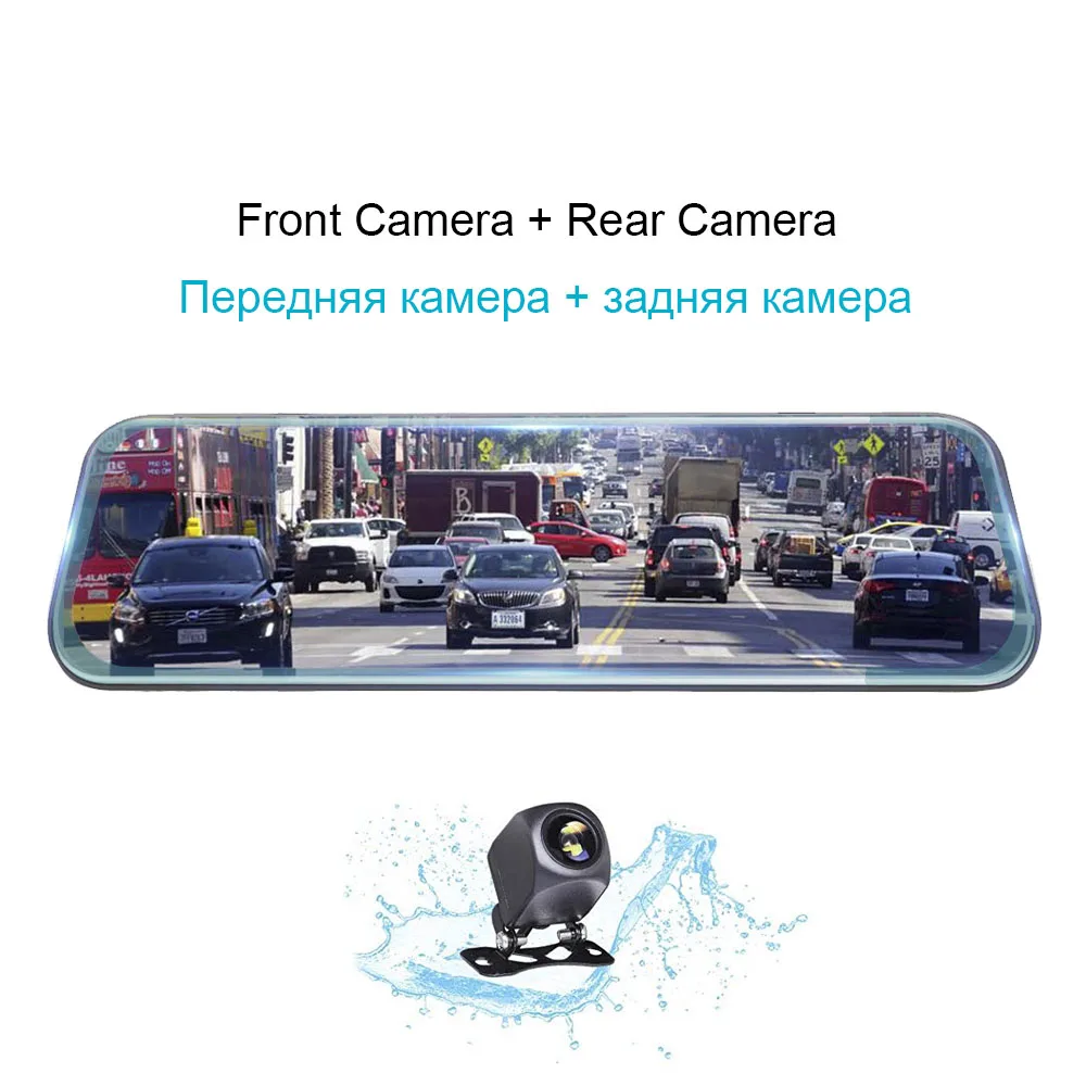 Dual lens HGDO Dash Cam 10 дюймов камера с сенсорным потоком зеркало с камерой заднего вида FHD 1080P видео рекордер Авто Регистратор Автомобильный видеорегистратор - Название цвета: Dual lens