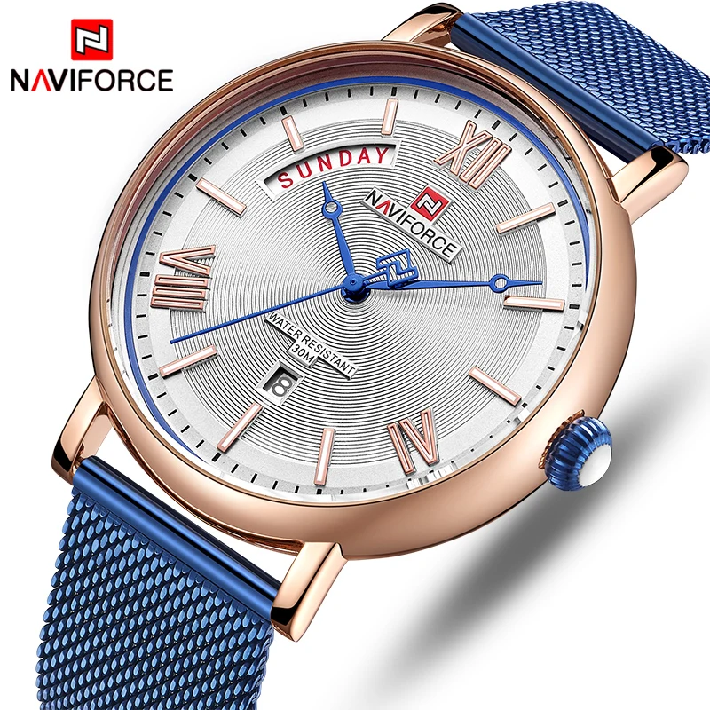 Часы NAVIFORCE мужские модные кварцевые водонепроницаемые полностью