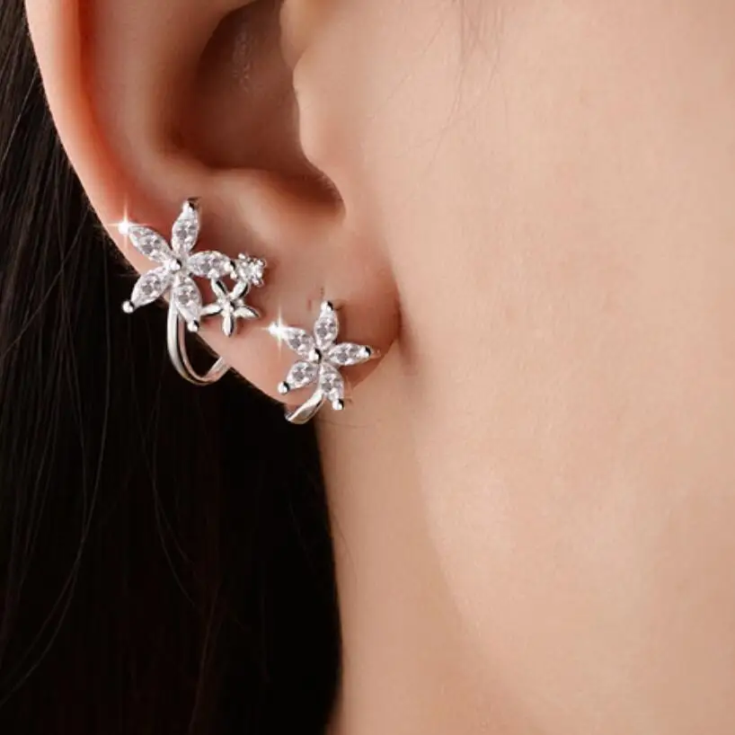 Silver Новые серьги с бабочкой, звездами, цветами, изогнутыми цирконами для женщин, трендовые креативные 925 пробы, серебряные ювелирные изделия, Букле д 'Орель, SAE110 - Окраска металла: Silver