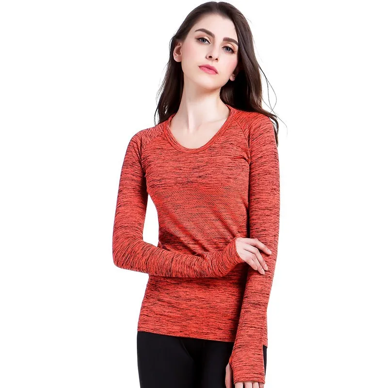 Orange XC женские спортивные топы для йоги, дышащие рубашки для йоги с длинным рукавом, быстросохнущие футболки для тренировок, фитнеса, бега, Укороченные спортивные топы, спортивная одежда для активного отдыха - Цвет: Orange