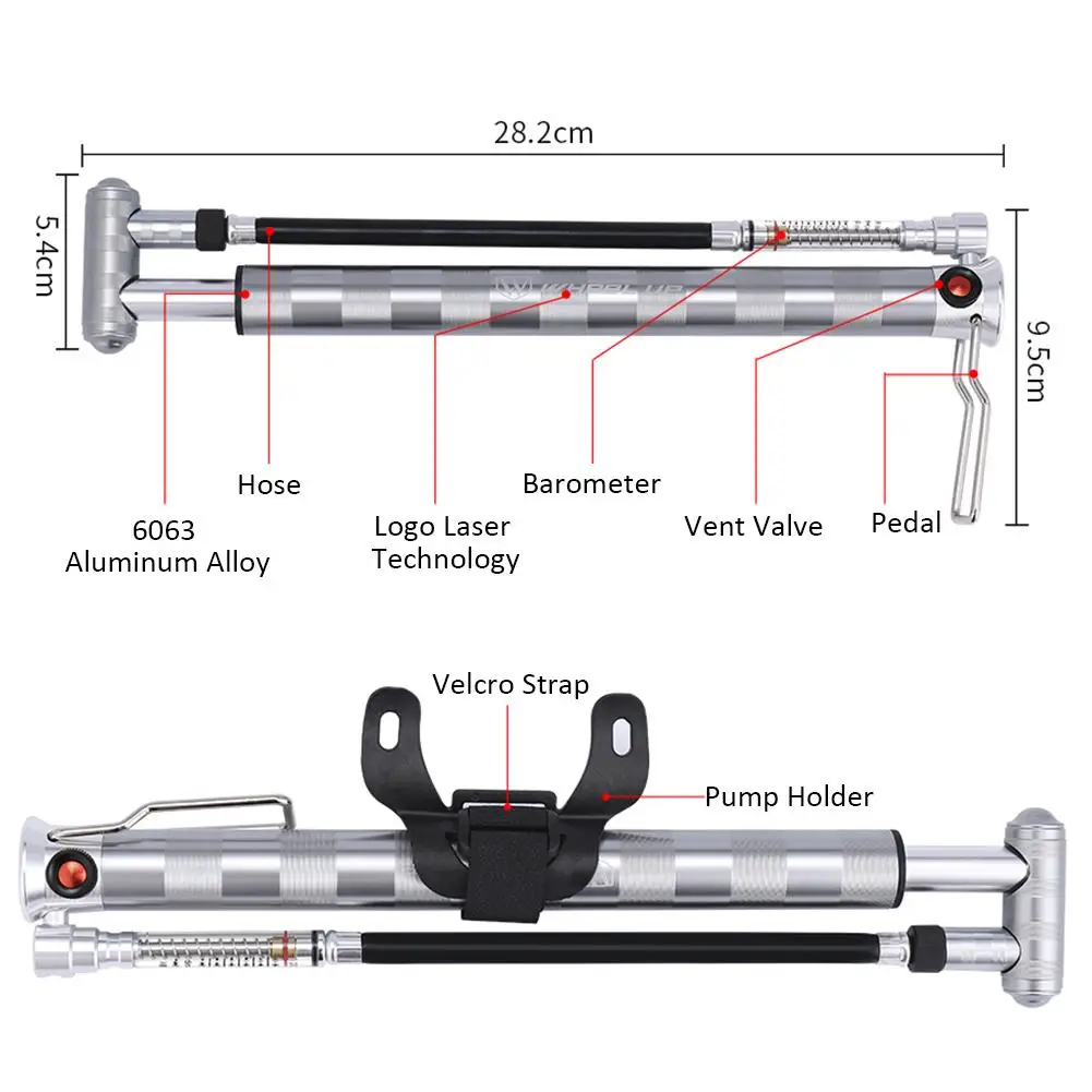 

Portable Bike Pump Set Clear Pressure Gauge Multi-function Bicycle Pump Aluminum Alloy Tire Pump Inflator Deflation Valve Kit