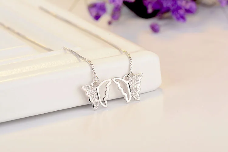 Женские длинные серьги-подвески из серебра 925 пробы с фианитом | Серьги-подвески