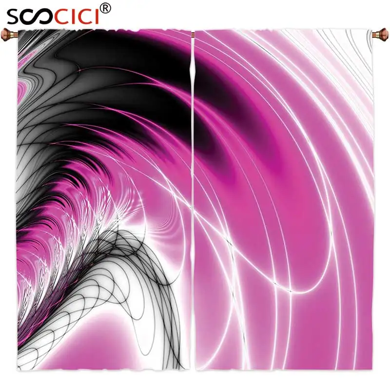 

Шторы для окон 2 панели, фрактальные цифровые динамические потоки энергии, вдохновленные искусственными фантазийными формами, компьютерная печать, пурпурный