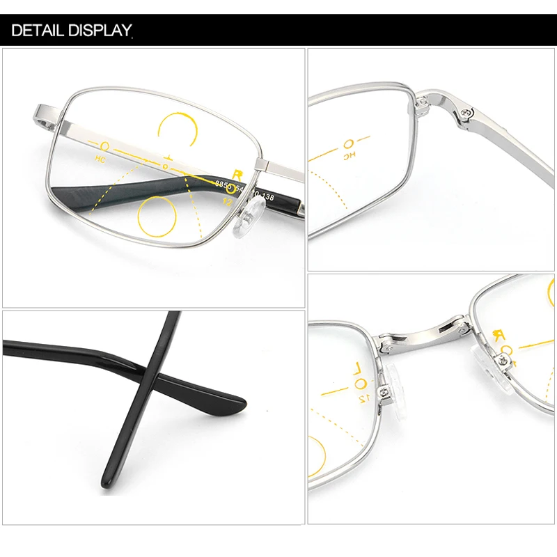 Zilead Zoom Bifocal Photochromism Reading Glasses Metal Foldable Asymptotically Anti Blue-Light Presbyopic Eyeglasses Unisex
