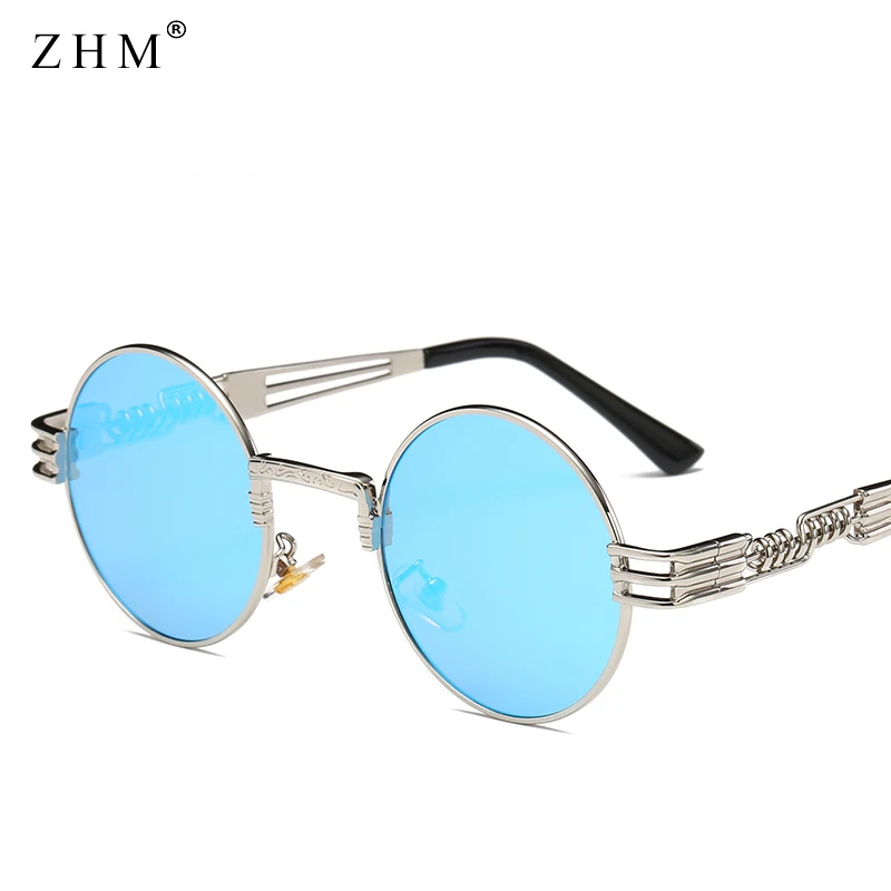 silver frame blue Классические круглые стимпанк Солнцезащитные очки для мужчин и женщин Модные металлические очки фирменный Дизайн Винтажные Солнцезащитные очки высокое качество UV400 очки - Цвет линз: silver frame blue