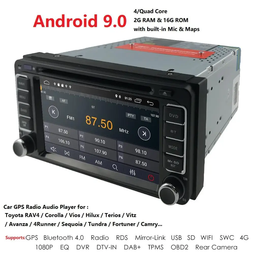 4GAndroid9. 0 2G + 16G IPS экран автомобильный DVD GPS для Toyota универсальный RAV4 COROLLA VIOS HILUX Terios Land